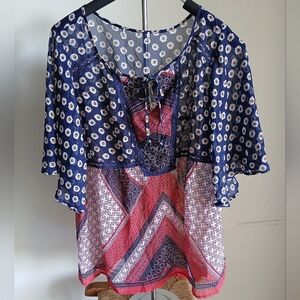 Fig & Flower Tie Neck Sheer Top